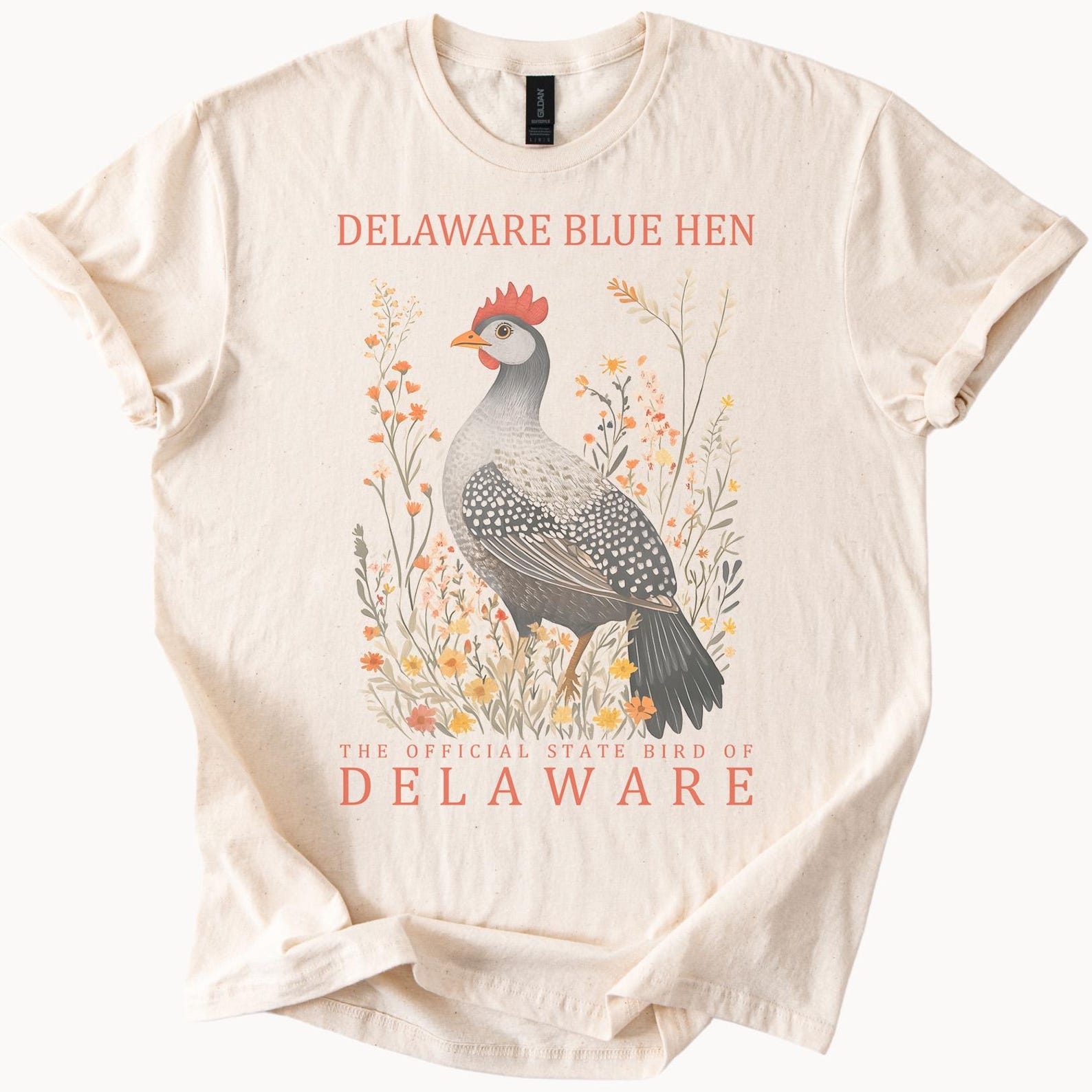 Delaware Blue Hen State Bird Floral Art Graphic T Shirt 120