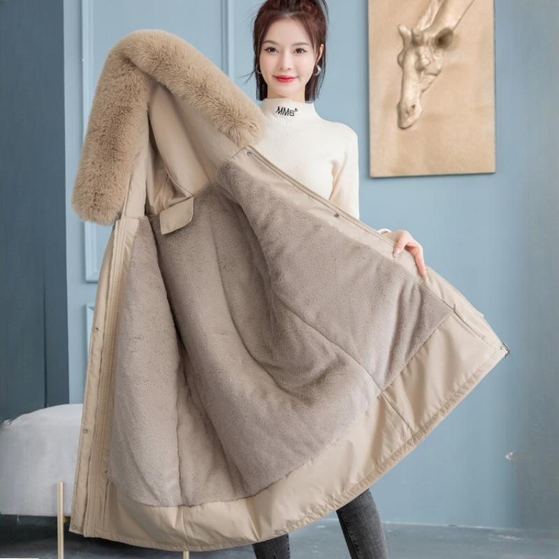 Parker Clothing Women's Mid-length Cotton-padded Jacket, Cotton-padded Jacket, Winter Plus Velvet Padded Jacket, Fur Collar Jacket