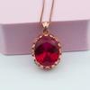 Exquisite Russian 585 Purple Gold Oval Redstone Pendant Luxury Light Luxury Design Rose Gold Plated Elegant Necklace