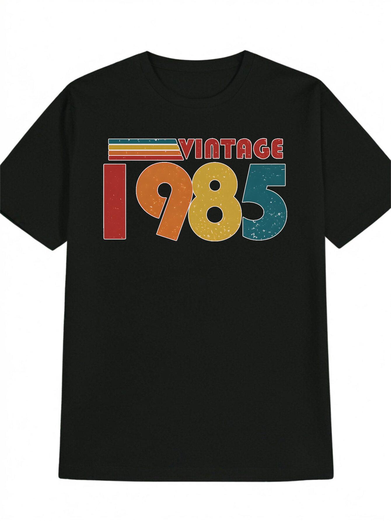 Casual Crew Neck T-shirt with Vintage 1985 Print - Red XXXXL