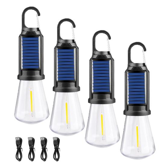 4Pcs Solar Camping Lights 3 Modes Waterproof Tent Lantern Rechargeable LED Lights for Hiking Fishing Emergency