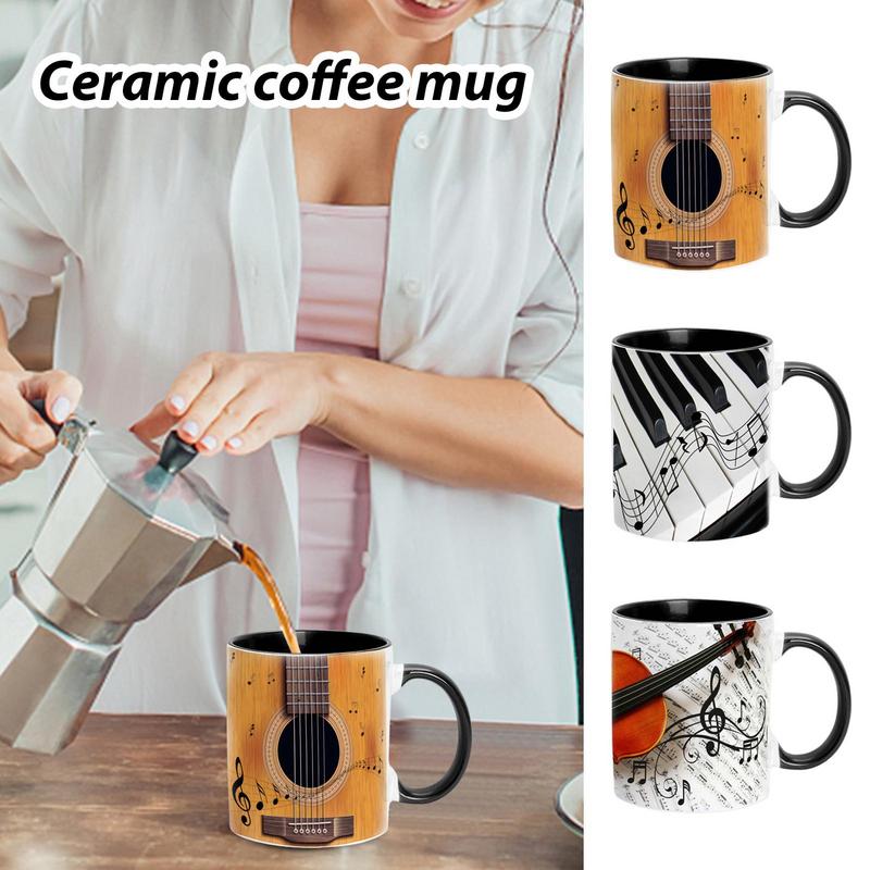 Music Theme Coffee Mug 350ML Guitar Piano Violin Ceramic Mug Coffee Mug Ceramic Mug Coffee Cup Table Decoration Tea Mugs