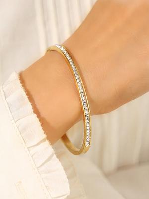 1/ Prosta i Elegancka Męska Bransoletka ze Stali Nierdzewnej Pokrytej 18K Złotem, Pełna Diamentów, Modna, Idealna na Prezenty dla Druhen i Przyjaciół