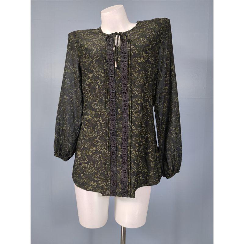 

Export Single Summer New Arrival Lantern Long Sleeve Exquisite Print V-neck Lace up Silm Comfort and Casual Embroider Jacket Women Black L