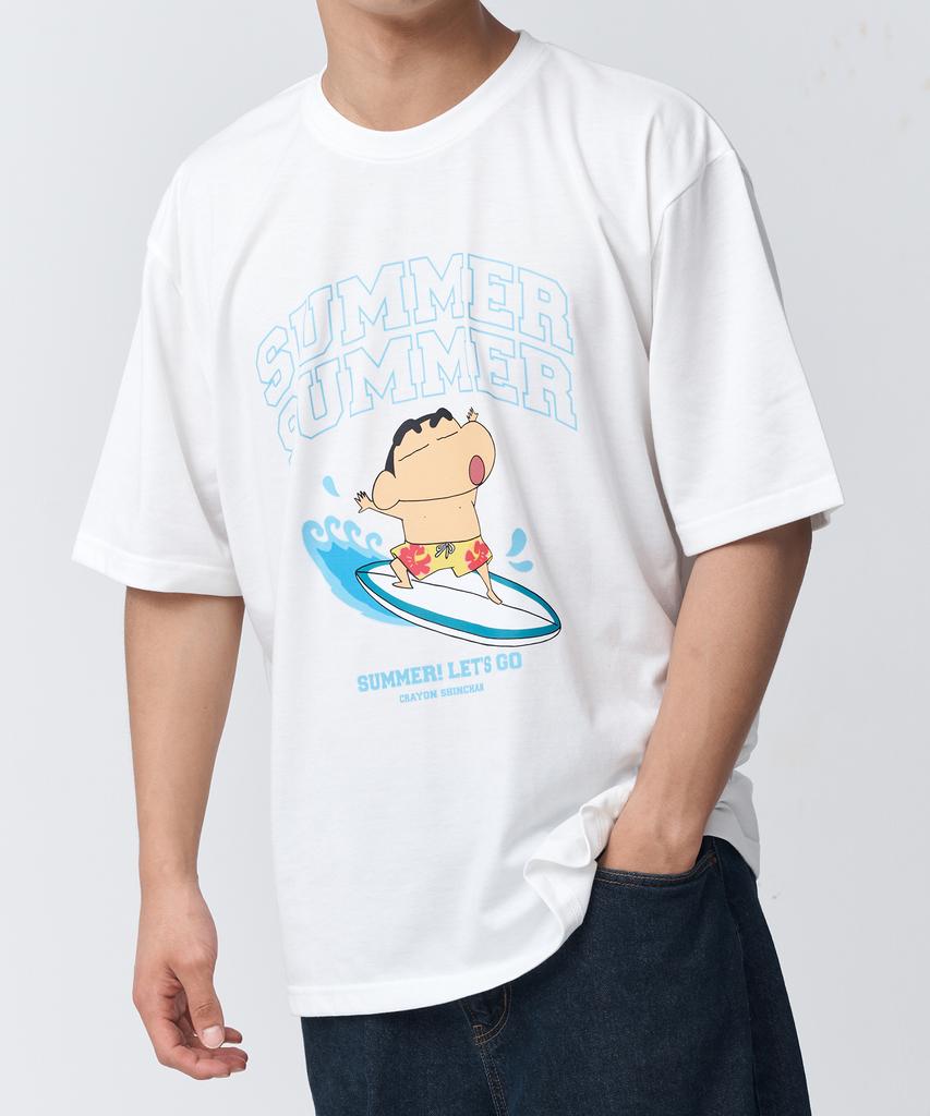Daenkkomma Crayon Shin-Chan Surfing Time Crayon Shin-Chan Summer Short Sleeve T-Shirt