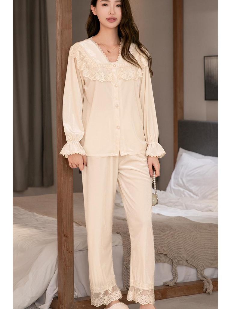 Golden Velvet Couple Pajamas: Autumn/Winter Cardigan Set, Stylish and Thin for Men and Women