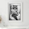 Impression d'art mural de salle de bain Raccoon Rigolo Affiche Raccoon en Peignoir Photos de Raccoon Se Baignant Décor Mural Raccoon sur Toilettes