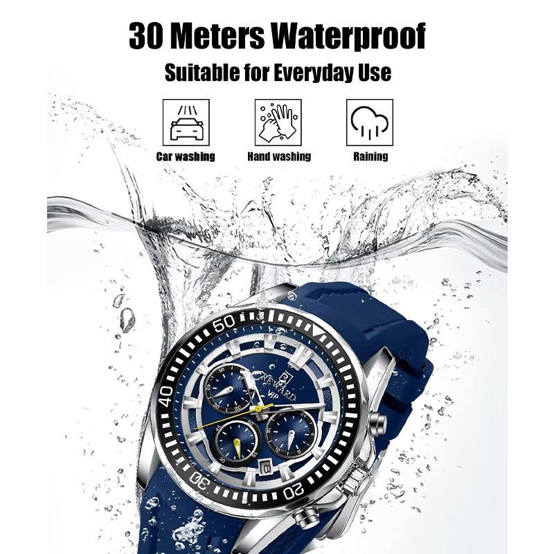 Herrenuhren Blau Wasserdicht Chronograph Sportuhr Quarz für Herren Armbanduhr Militärische Herren Analoguhr