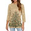 Damen T-Shirt mit Weihnachtsdruck, 3/4-Ärmel, für den Alltag, Wochenendmode, Basic, Rundhalsausschnitt, normales Oberteil