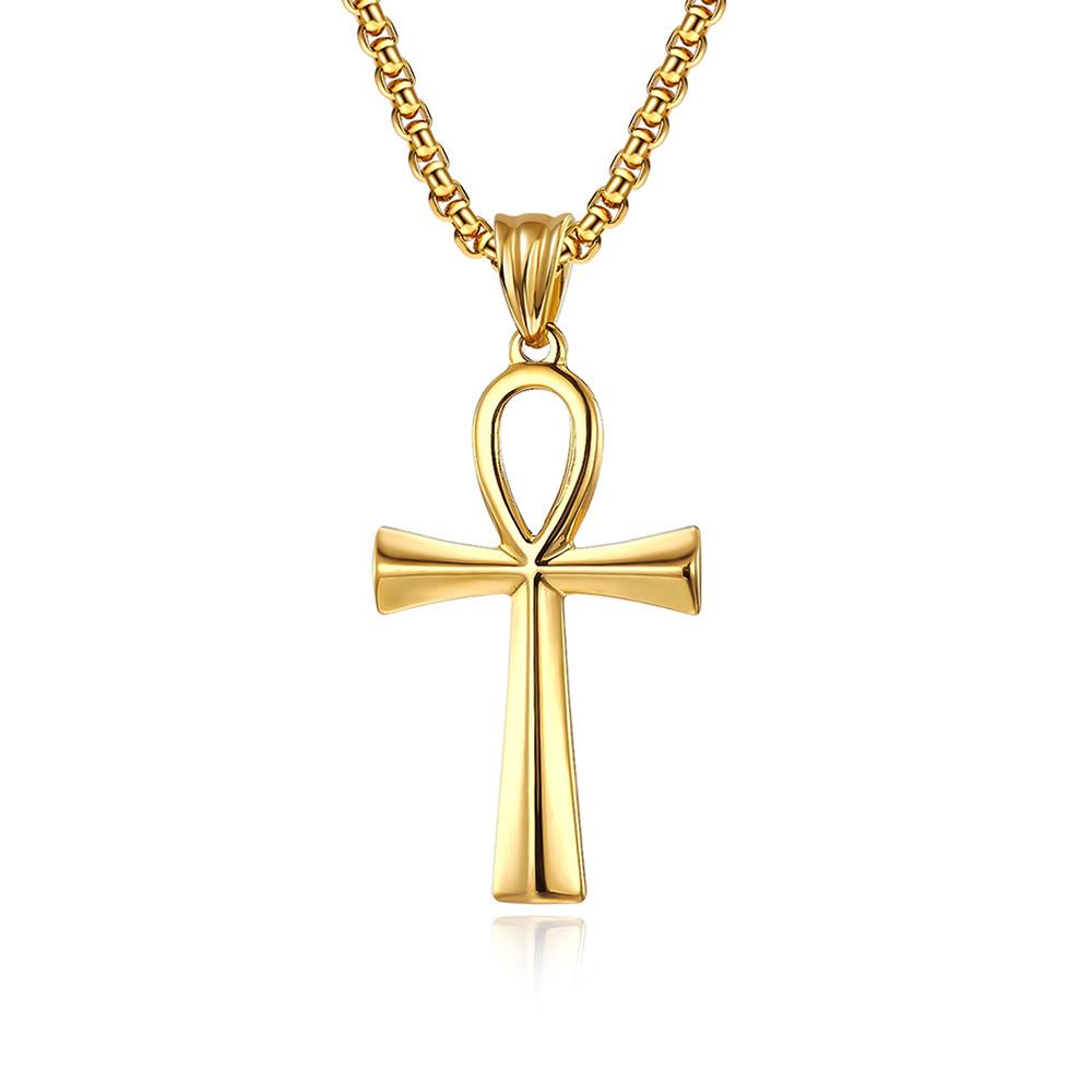Klassieke Retro Egyptische Ankh Kruis Kettingen voor Mannen Vrouwen Roestvrij Staal Eenvoudig Kruis Hanger Amulet Sieraden Cadeaus