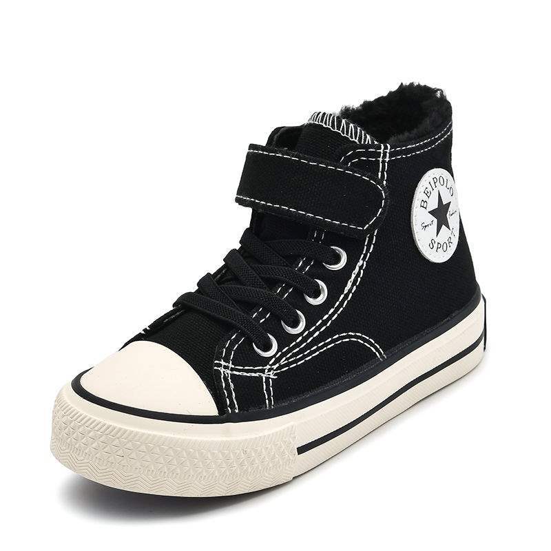 Thickened children's cotton shoes, girls' winter velvet warm canvas shoes, high-top boys' shoes 2025 baby autumn and winter shoes