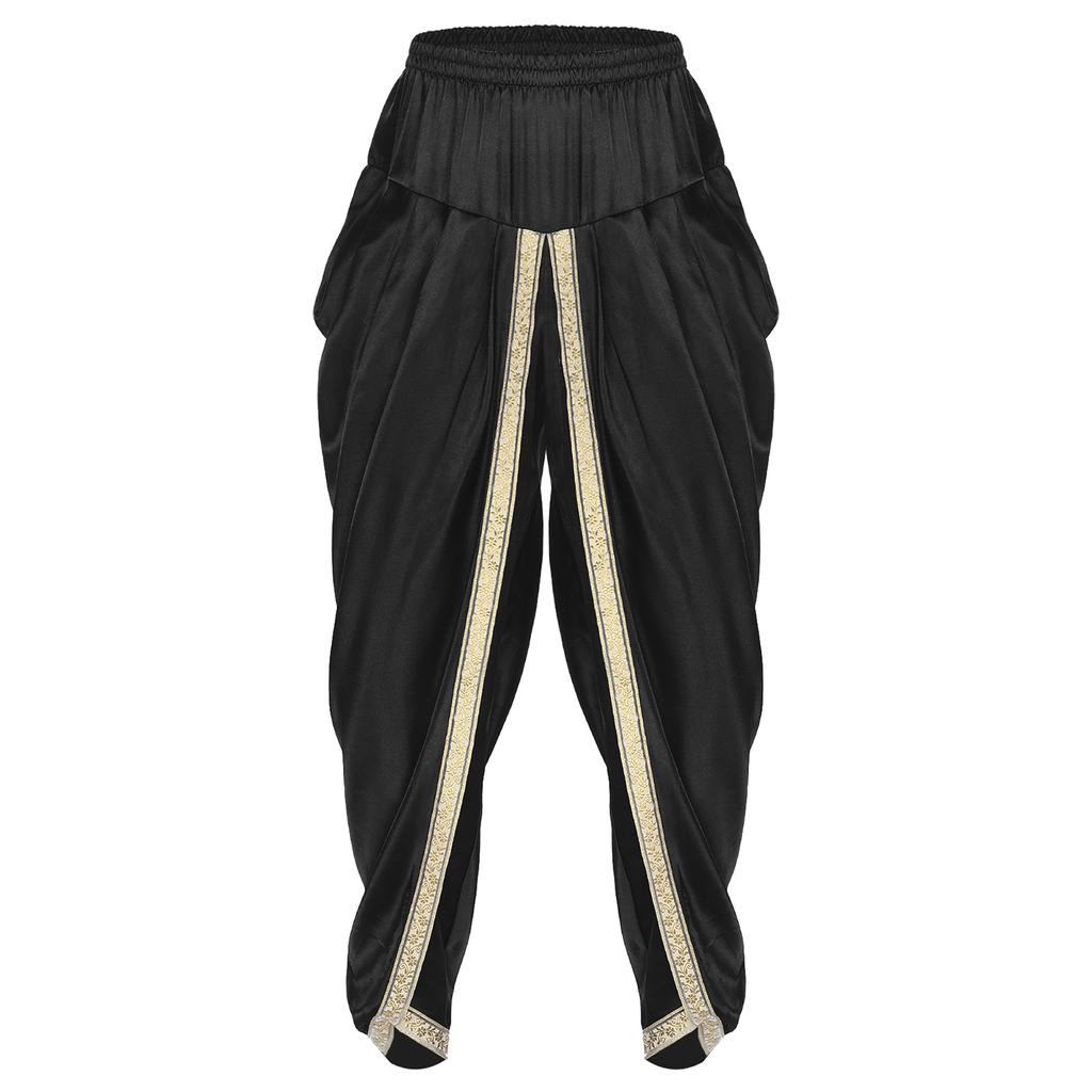 Herren Satin Dhoti Hosen Lässig Elastischer Bund Drapierte Baggy Hosen Urlaub Themenparty Ethnische Kleidung