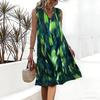 Plus Size V Neck Sleeveless Dress Misty Mountain Bamboo Ink Print For Scenic Area Travel