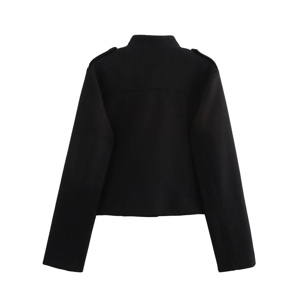 European and American Women's Retro Stand Collar Double-Breasted Short Jacket