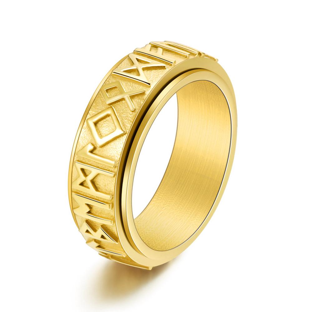 Men's Viking Rune Stainless Steel Rotating Ring Adjustable Norse Spinner Jewelry Black Retro  Band Gift for Him