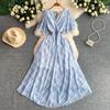Women's V Neck Floral Chiffon Maxi Dress High Waist A-Line Casual Dress for Summer Vacation