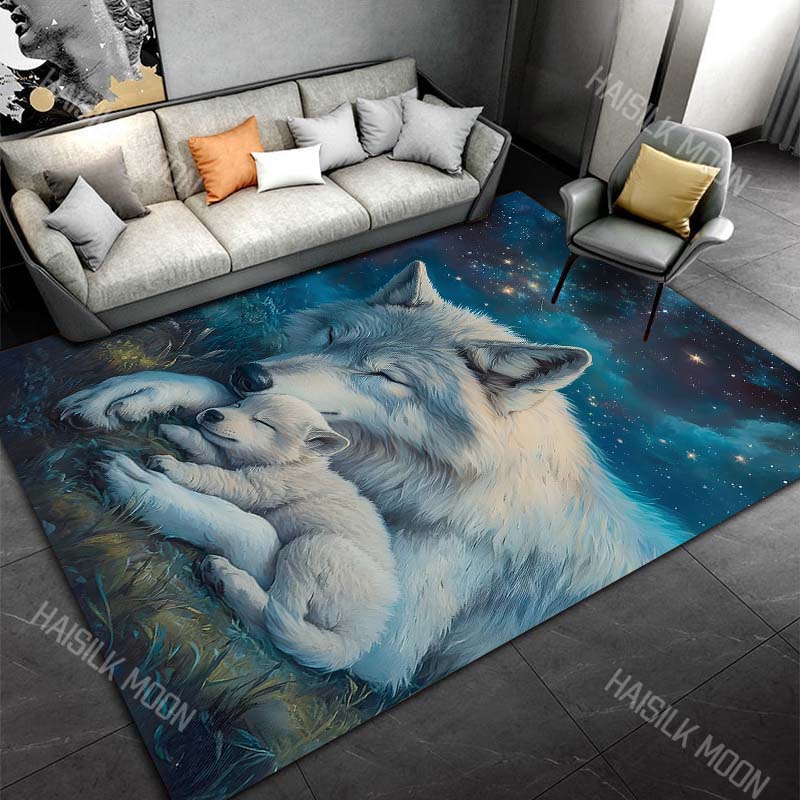 1PC mother wolf pup sleeping under stars Carpet for Living Room Bedroom Sofa Home Decor Rus Non-slip Floor Mat Luxury Gift