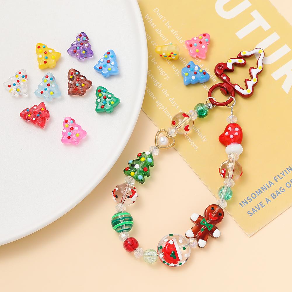 2pcs 15x16.5mm Glass Beads Colorful Christmas Tree Spacer Bead for Keychain Christmas Decoration DIY Jewelry Making Accessories