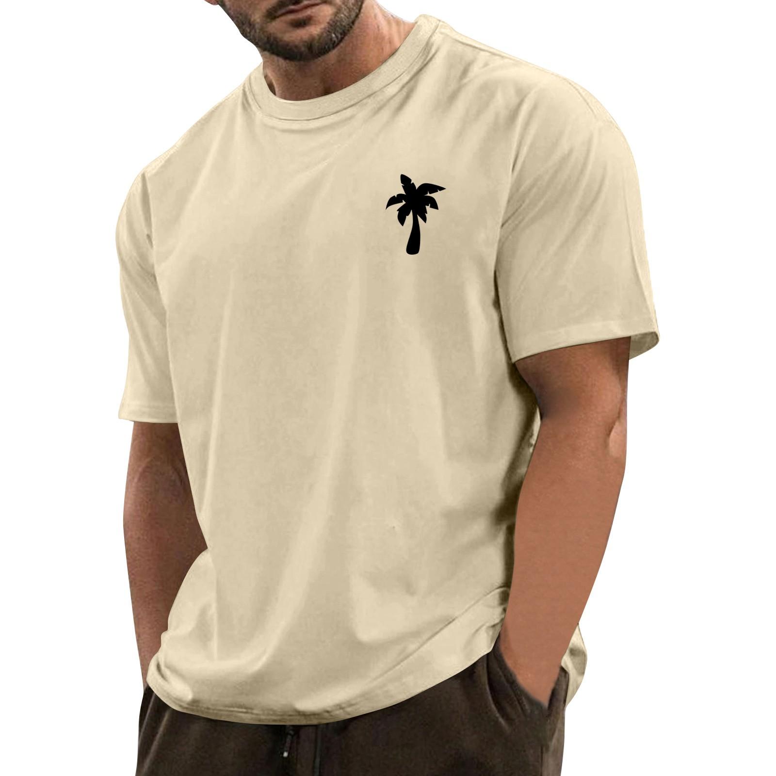 

Мужская модная повседневная футболка с круглым вырезом и короткими рукавами с гавайским принтом L бежевый