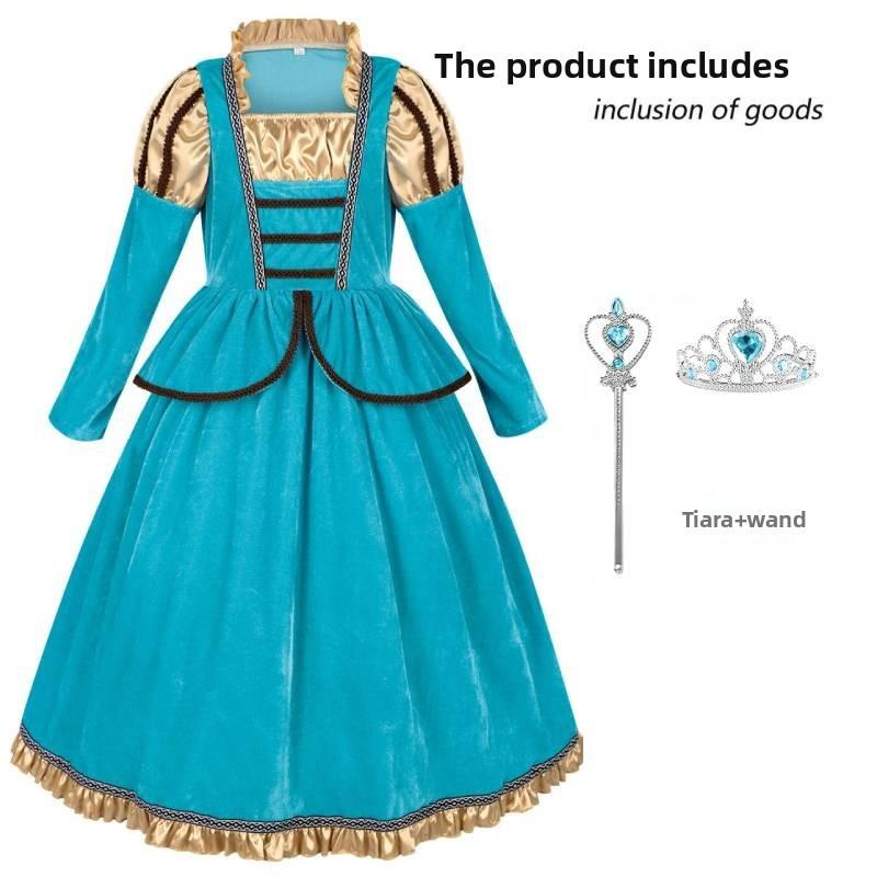 Halloween Childrens Medieval Princess Cosplay Dress With Crown And Scepter For Party