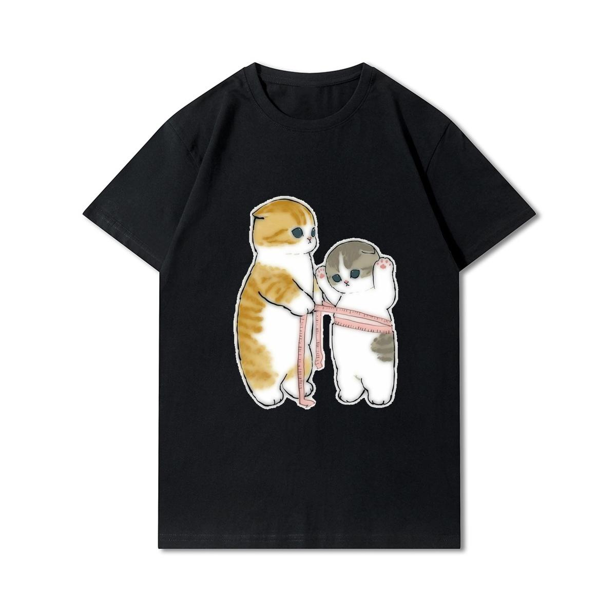 

Женские футболки с принтом кошек и акул больших размеров, хлопковые топы с круглым вырезом, летние черные футболки с животными Y2K, модные 90-х годов, повседневные черные футболки оверсайз 3XL