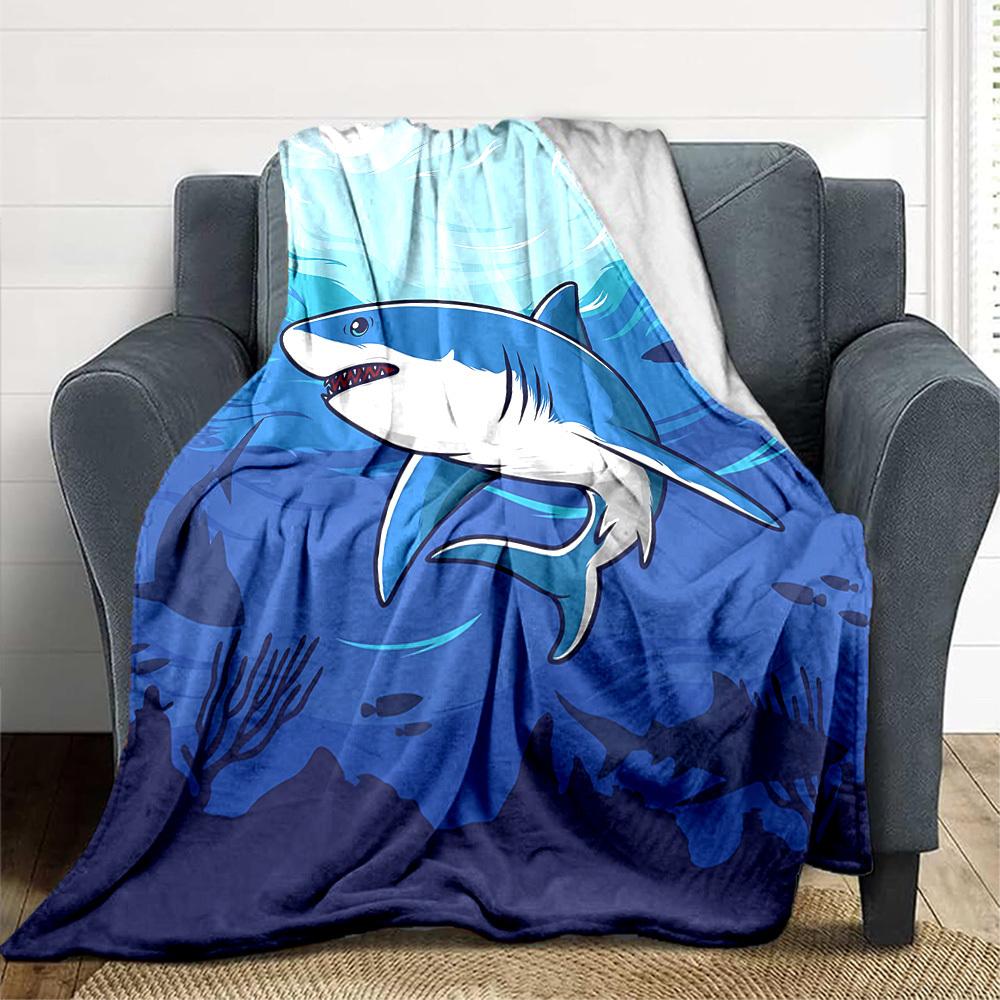1 szt. Koc Ocean Dive Shark, Lekki Koc Flanelowy na Sofę, Łóżko, Podróż, Kemping, Salon, Biuro, Kanapę, Krzesło i Łóżko