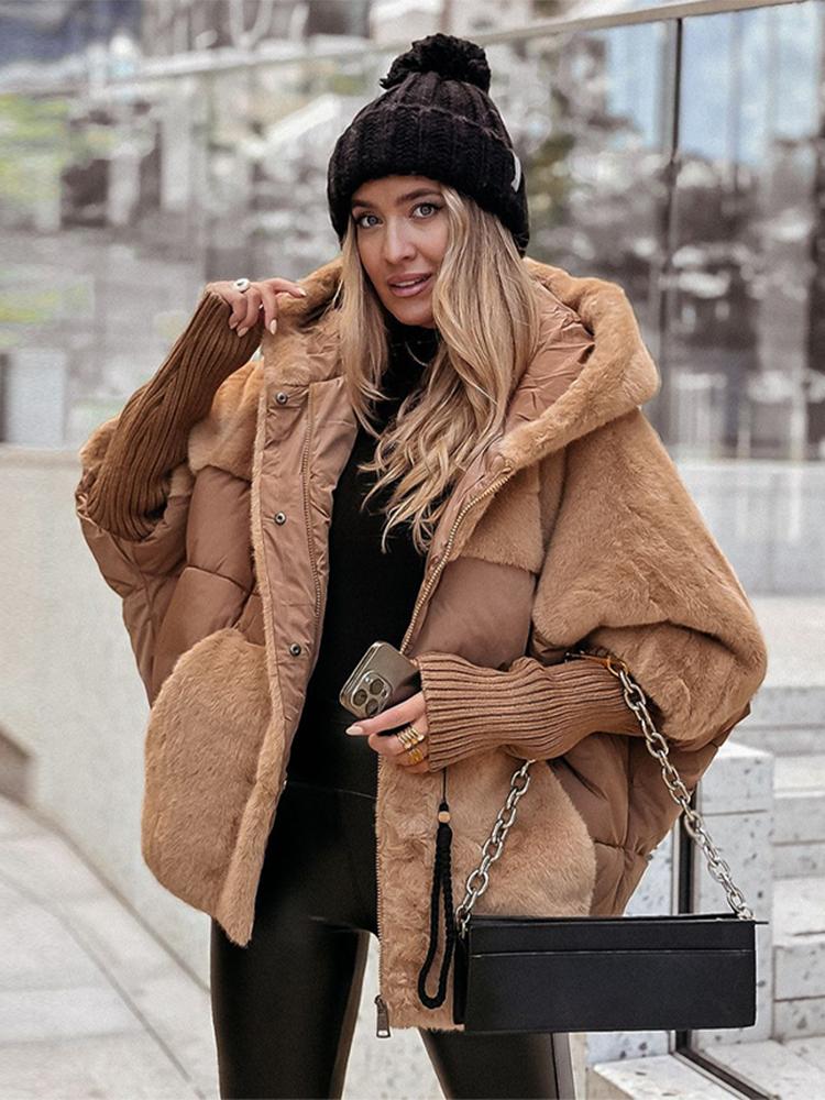 Women's Standing Collar Long Sleeved Zipper Thick Jacket Black Winter