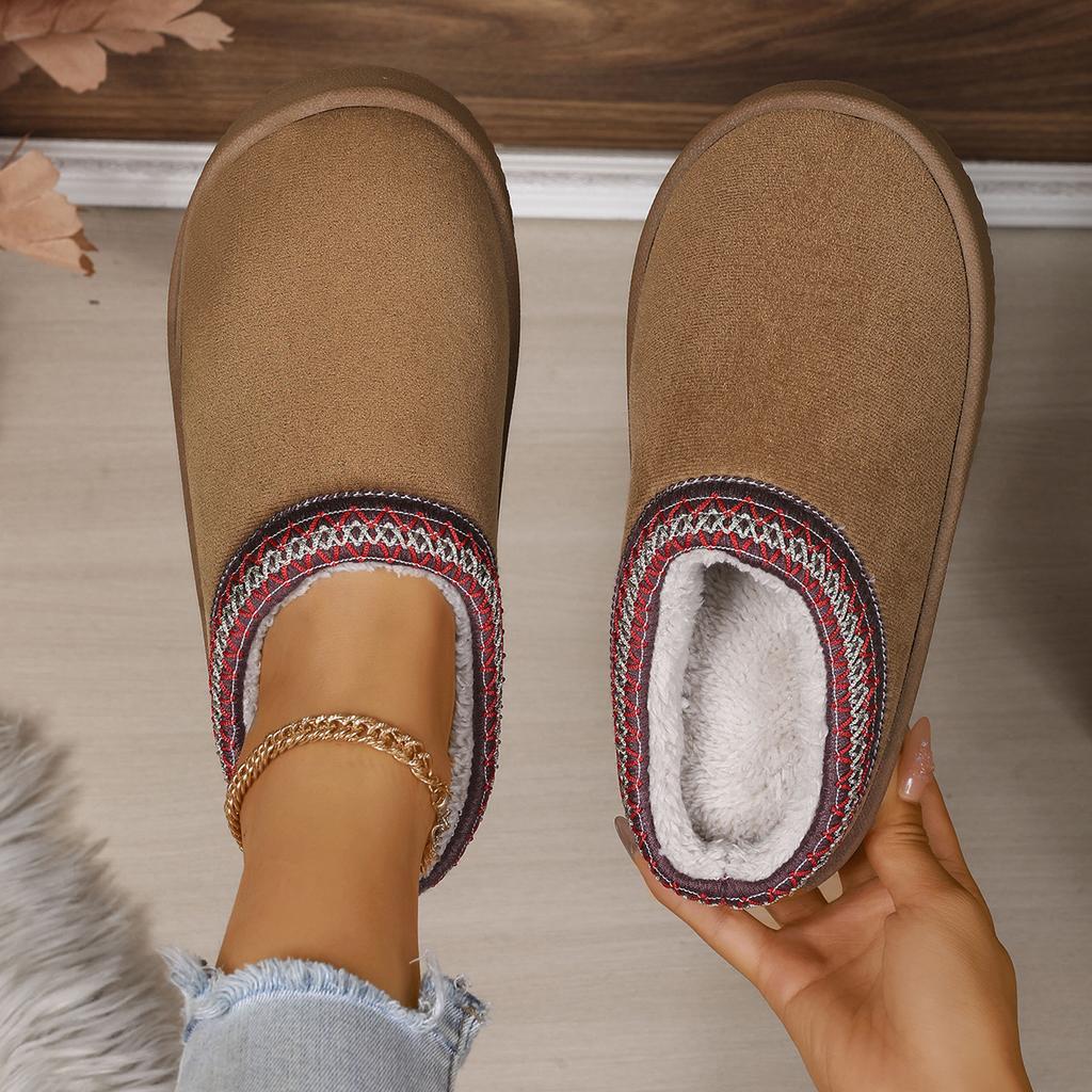 Plus-size Lace Fashion Versatile Snow Boots 2025 Winter New Fleece Warm Toe Slippers for Women