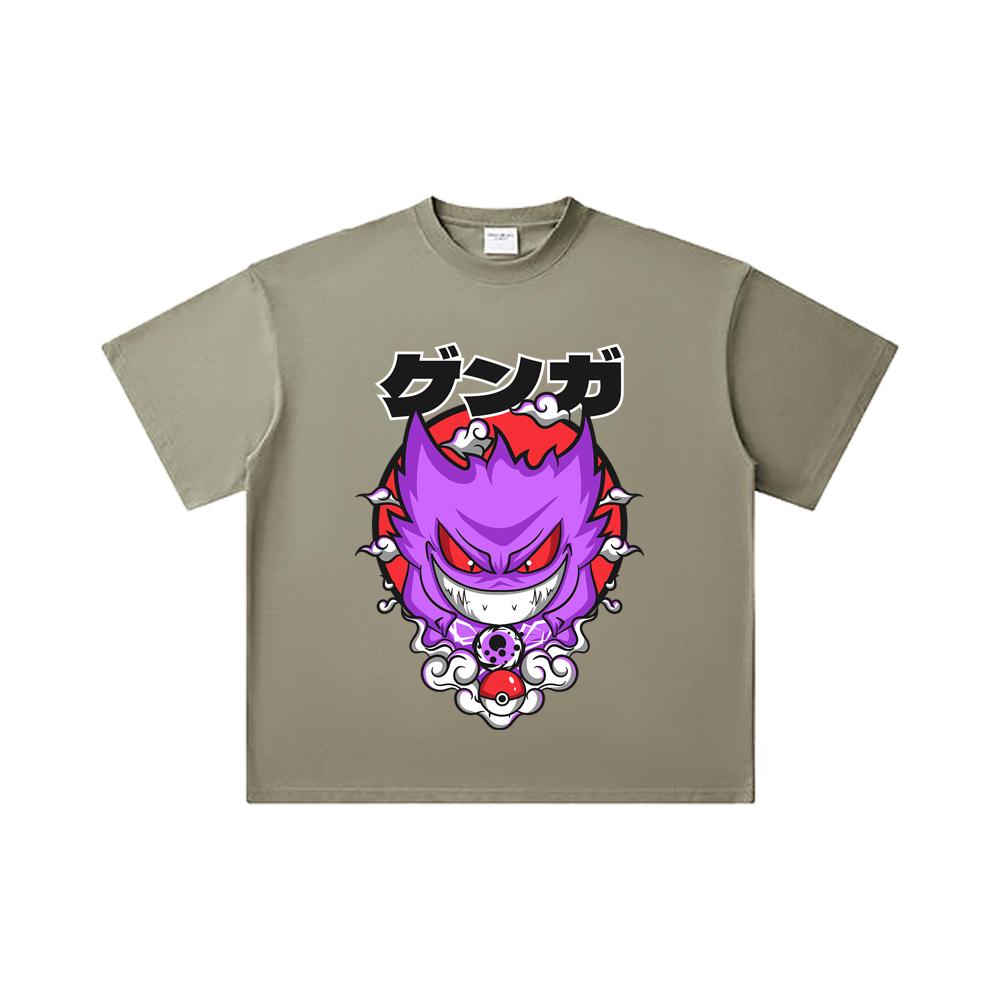 T-shirt Unisexe en Coton Lourd 260 g/m², Fil Double 32 Compte, 100% Coton, Impression Pokemon V10 Gengar