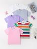 Summer Kids Short Sleeve T-Shirt 5-Pack, Solid & Striped Crew Neck Tees, Toddler Casual Tops