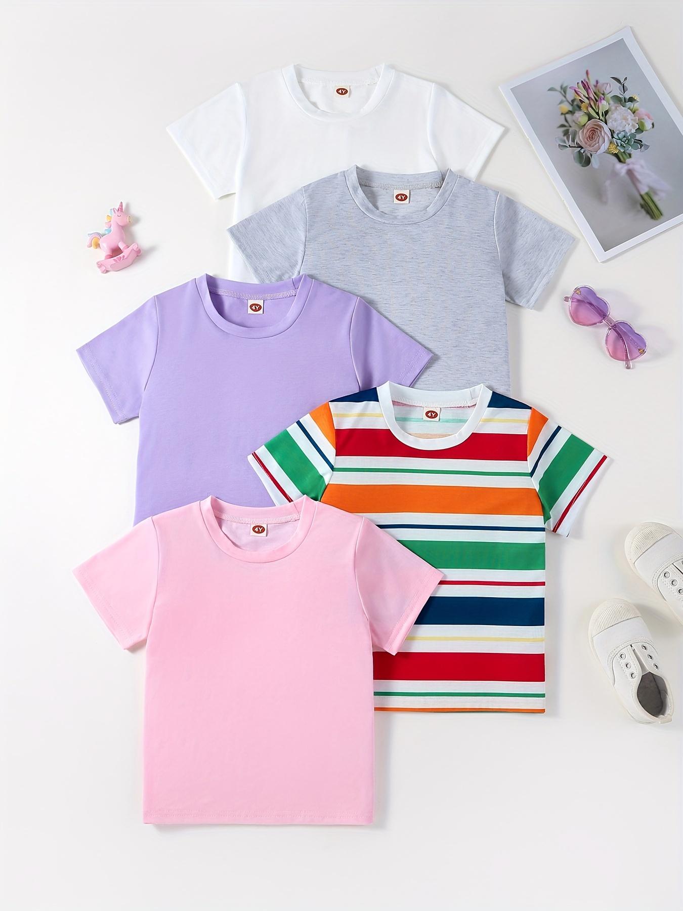 Summer Kids Short Sleeve T-Shirt 5-Pack, Solid & Striped Crew Neck Tees, Toddler Casual Tops 90 разноцветные