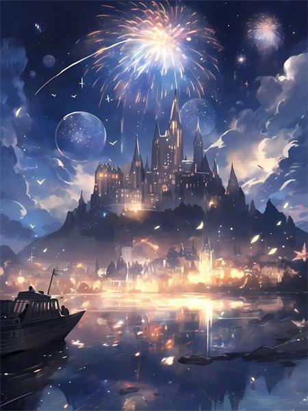 Diamond Art Painting Castle Fireworks Full Square Round Embroidery Mosaic Fantasy Landscape Home Decor