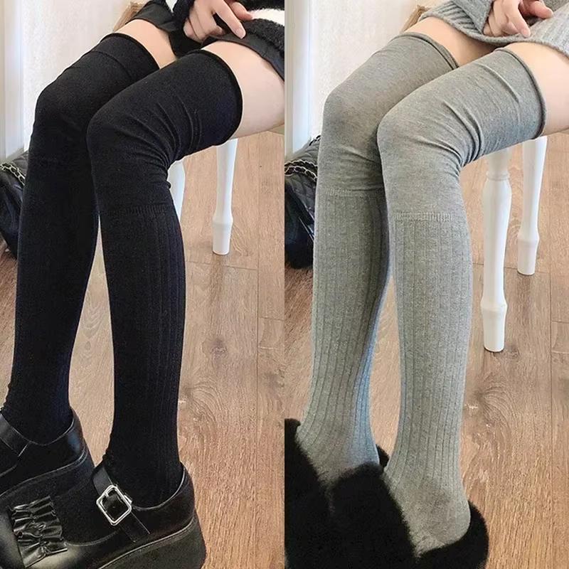 Jednobarevné Stehenní Vysoké punčochy Ženy Trendy Ležérní Nad kolena Dámské dlouhé ponožky Teplé bavlněné legíny s dlouhým rukávem