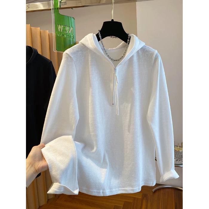 Autumn/Winter Women's Half-Zip Hooded Long-Sleeve Casual Top