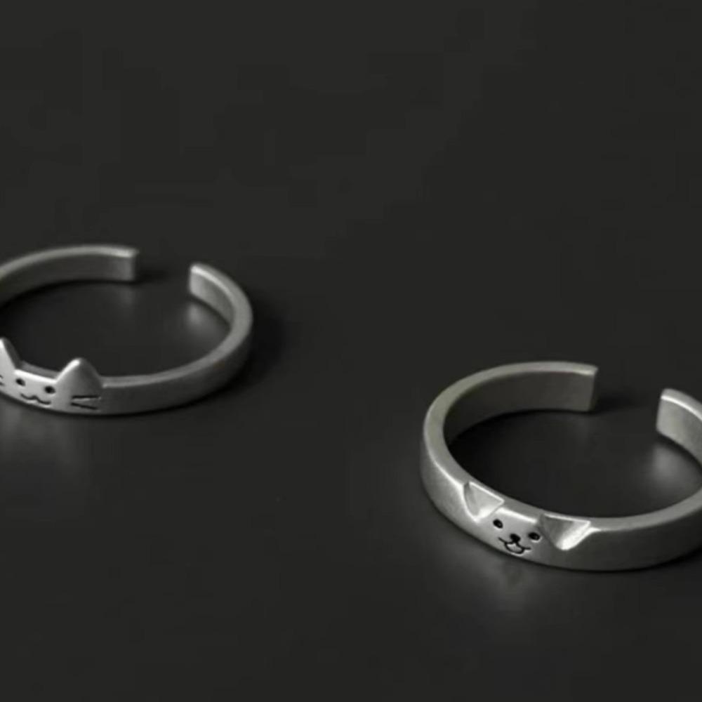 Cute Dog Cat Opening Ring Dull Polish Valentine's Day Gift Animal Couple Ring Women Men