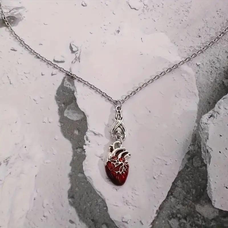 Fashionable Vampires Bat Heart Pendant Necklace with Elegant Crystals Accent for Mystery and Passion Casual Wear