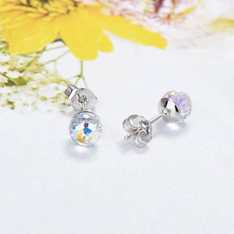 Exquisite Colorful Crystal Balls Earrings Fashionable Ear Studs for Women Girls Handmade Cubic Zirconia Ear Accessories