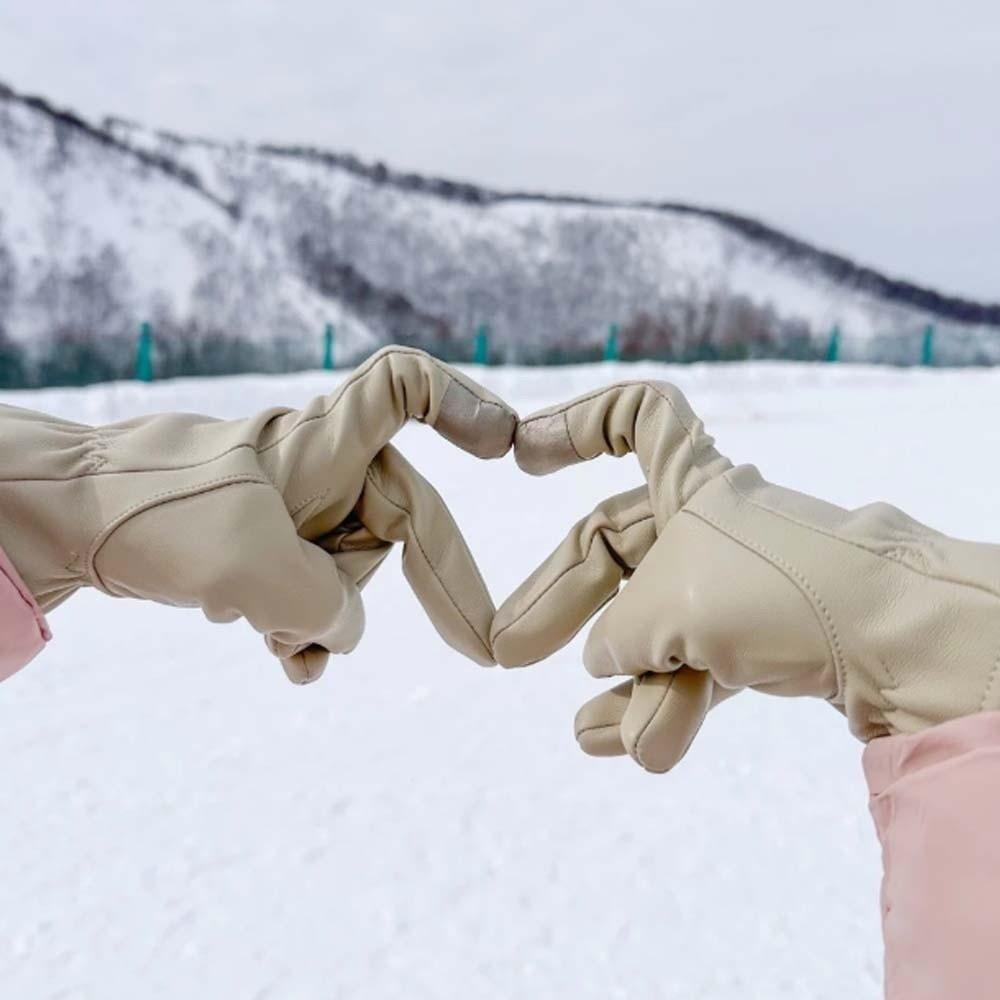 Soft Black Thickened Gloves  Beige Finger Mittens PU Anti-cold Gloves  Outdoor Sport