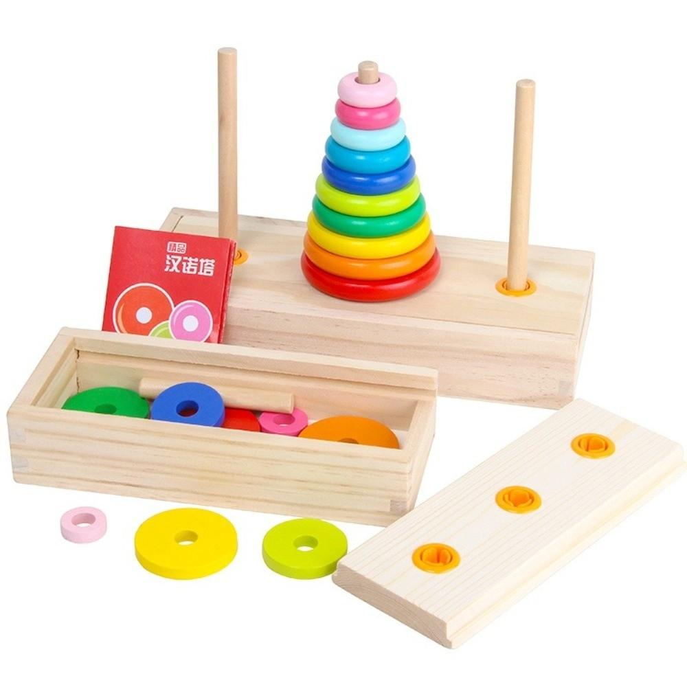 Classic Wooden Puzzle Stack Tower 10 Rings Mathematical Toy Educational Toys  Early Education