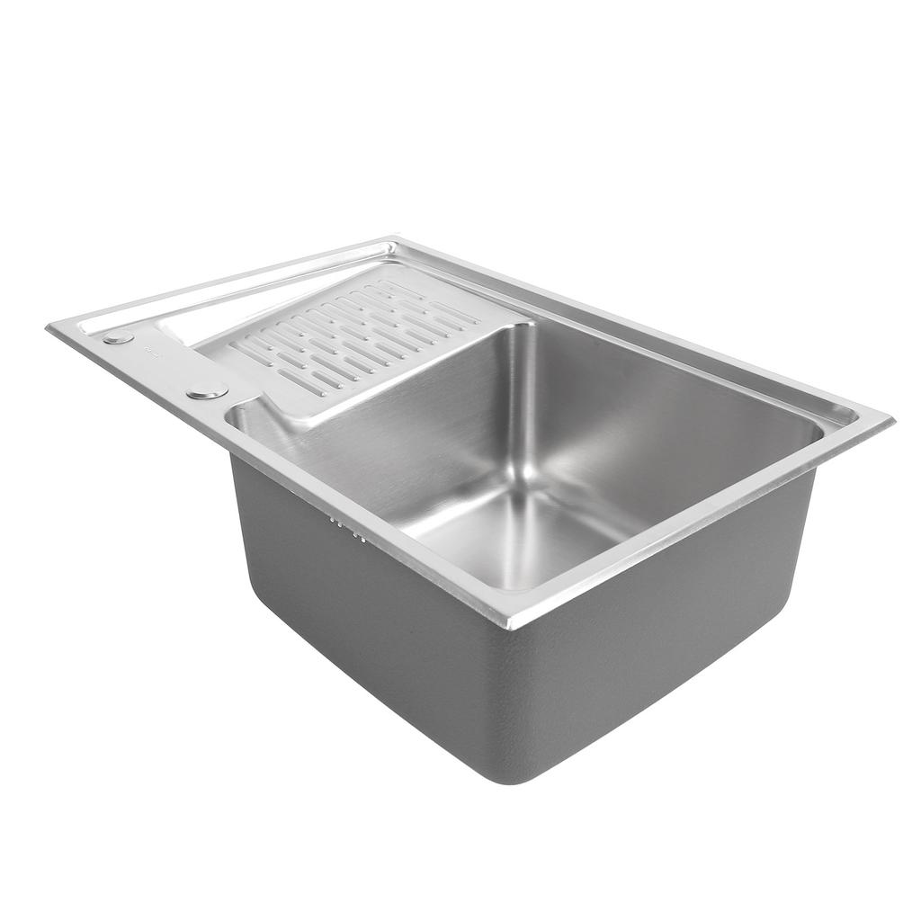 Top Mount Sink 304 Stainless Steel Drop In Sink Single Bowl Basin with Washboard Laundry Utility
