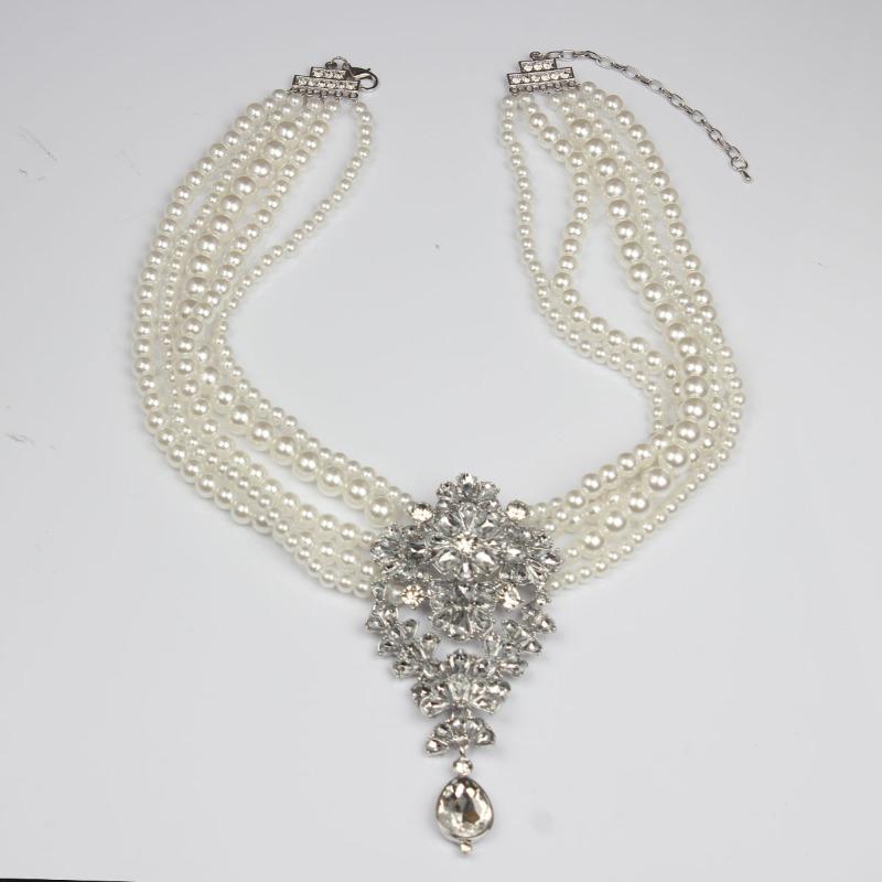 Multi-layer Pearl Crystal Gemstone Water Drop Pendant Short Collarbone Necklace Exaggerated Fashion Women's Jewelry