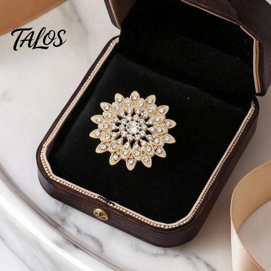 Decorative Coat Brooch Sparkling Rhinestone Sunflower Brooch, Golden Plated Floral Lapel Pin Pin, Dainty Clothing Jewelry Accessory for Women
