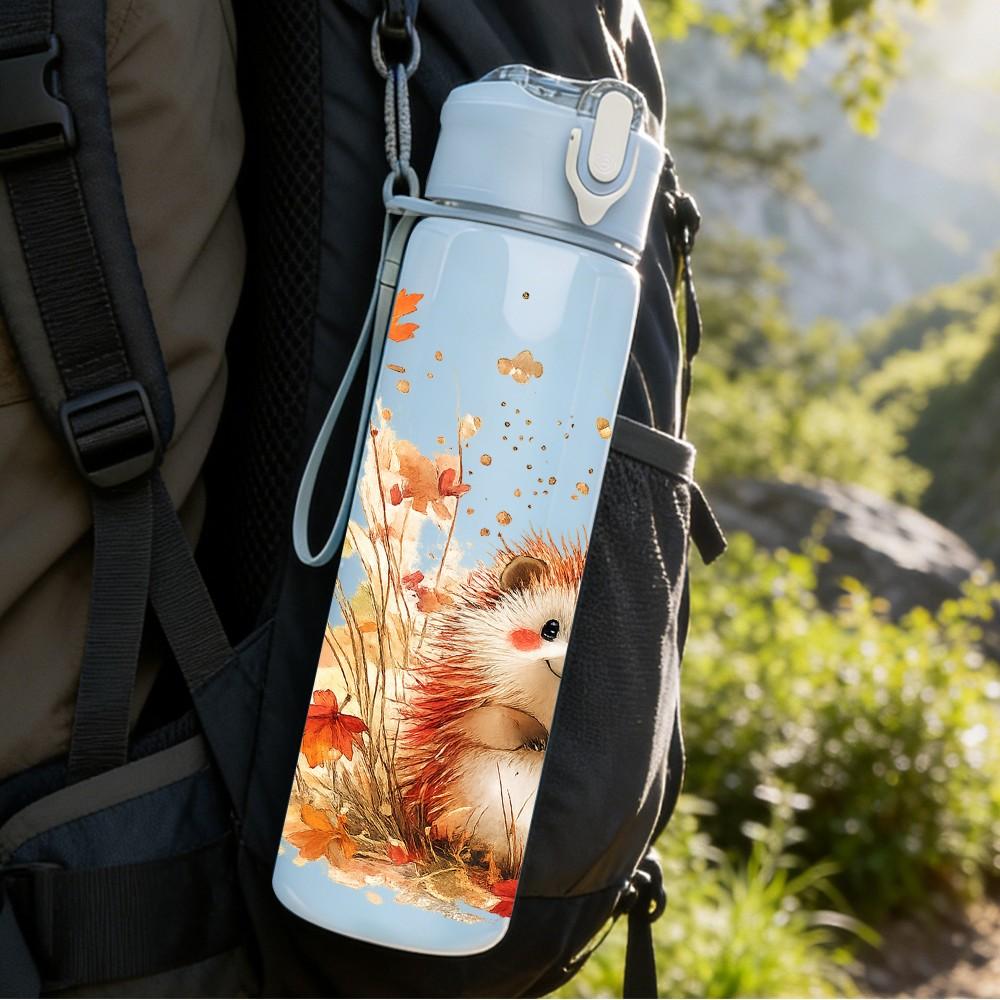 1PC Autumn Fur Baby Fox Pattern 750ml Color Plastic Sports Water Bottle Leakproof Flip Straw Lid Suitable for Sports Office Home Use