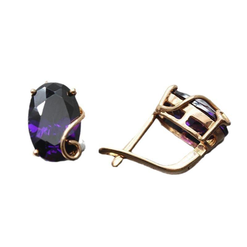 Purple Gold Bluestone Earrings, Simple Temperament, High-Grade Colored Gold-Plated Rose Gold Ear Buckles