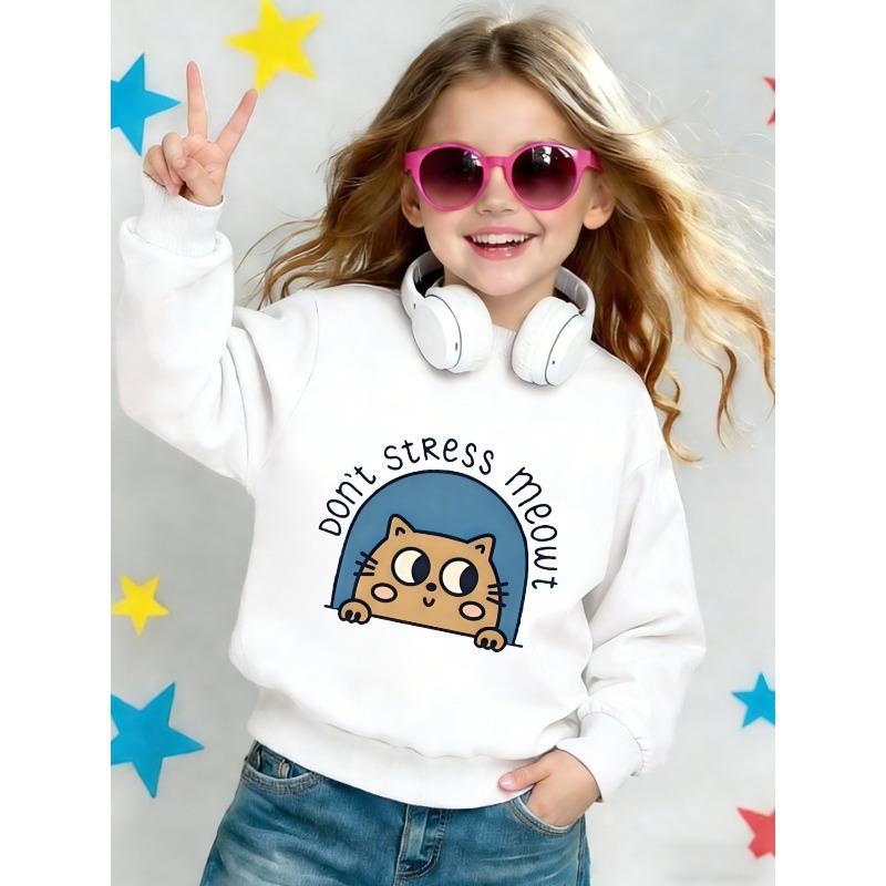 European sizes Cute Print Kitten Pattern Kids  Spring Thin Round Neck Sweatshirt 0-3 Years Comfortable Outdoor Outfit Choice 110