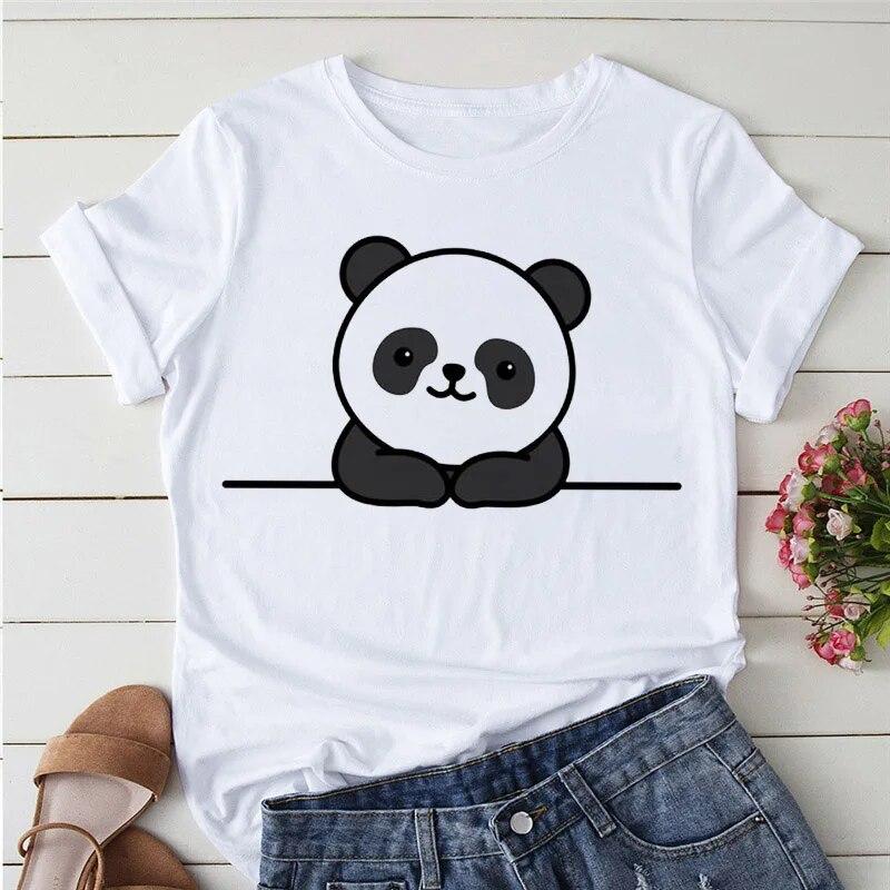 Summer Tshirts Cartoon T shirt women Kawaii Panda Yoga Print Cute Women tee-shirt Short Sleeve Tee Ladies Casual Tops T-shirt