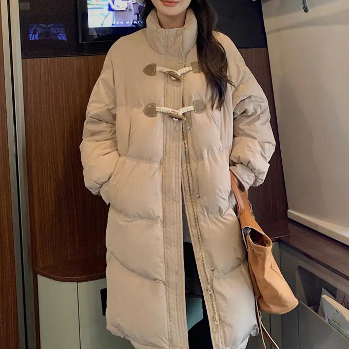 WTEMPO Mid-length Solid Color Loose Thickened Warm Down Coats Women's Large Size Zipper Cotton-padded Coats Pockets Outdoor Warm Coats