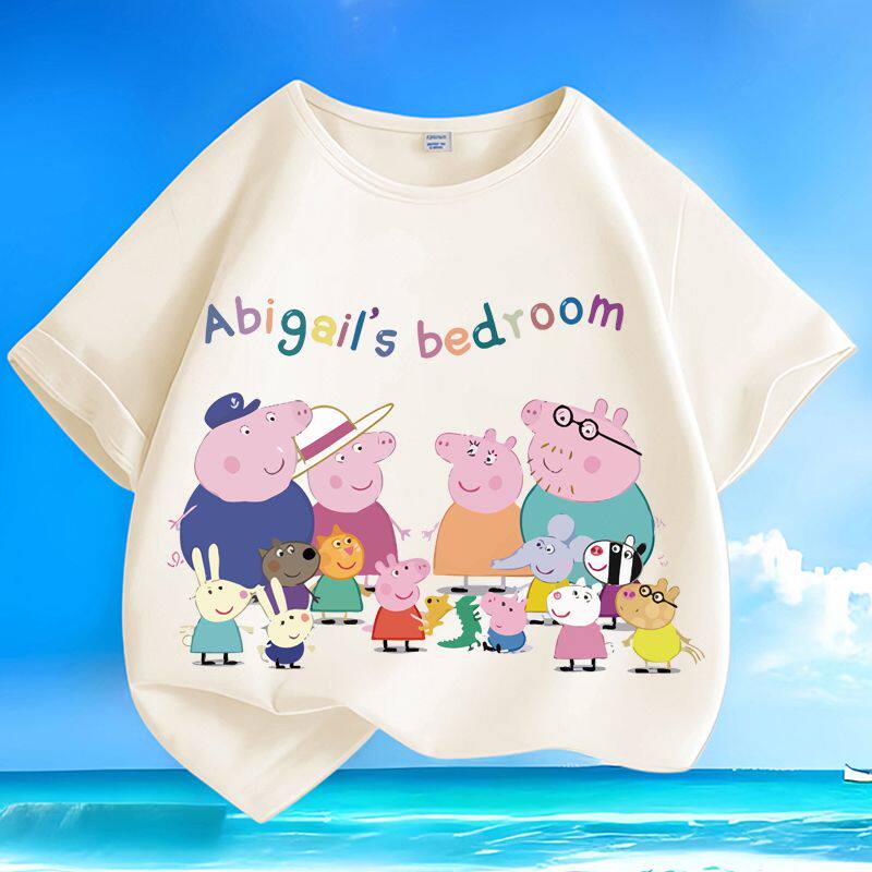 2026 summer new Peppa Pig Cotton Boys and Girls LooseFitting Cartoon Casual Roundneck Tshirt Short Sleeve S