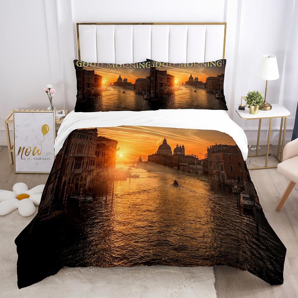 Buon Mattino Set Copripiumino Stampa 3D Pane Caffè Colazione Poliestere Copripiumino King Queen Matrimoniale per Set Letto Adolescenti