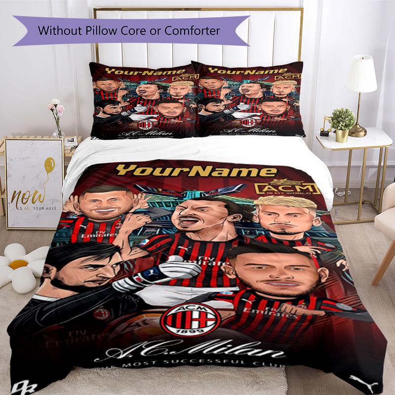 Ac Milan Personalizza il tuo nome Set Biancheria da Letto Copripiumino Traspirante con Federe Decorazione per la Casa Regalo di Compleanno